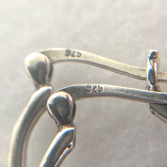 Sterling Silver 925 1.39" Fleur De Lis Hinged Clasp Hoop Earrings - Picture 8 of 15